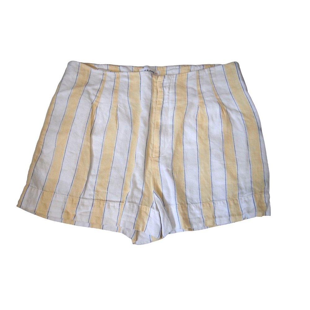 Frame Womens Shorts 16 100% Linen Yellow Striped Wide Leg High Waisted